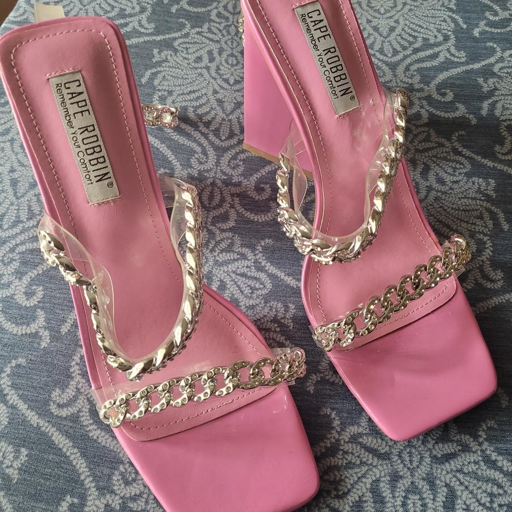 Cape Robbin Pink Chain-Trim High Heel Sandals